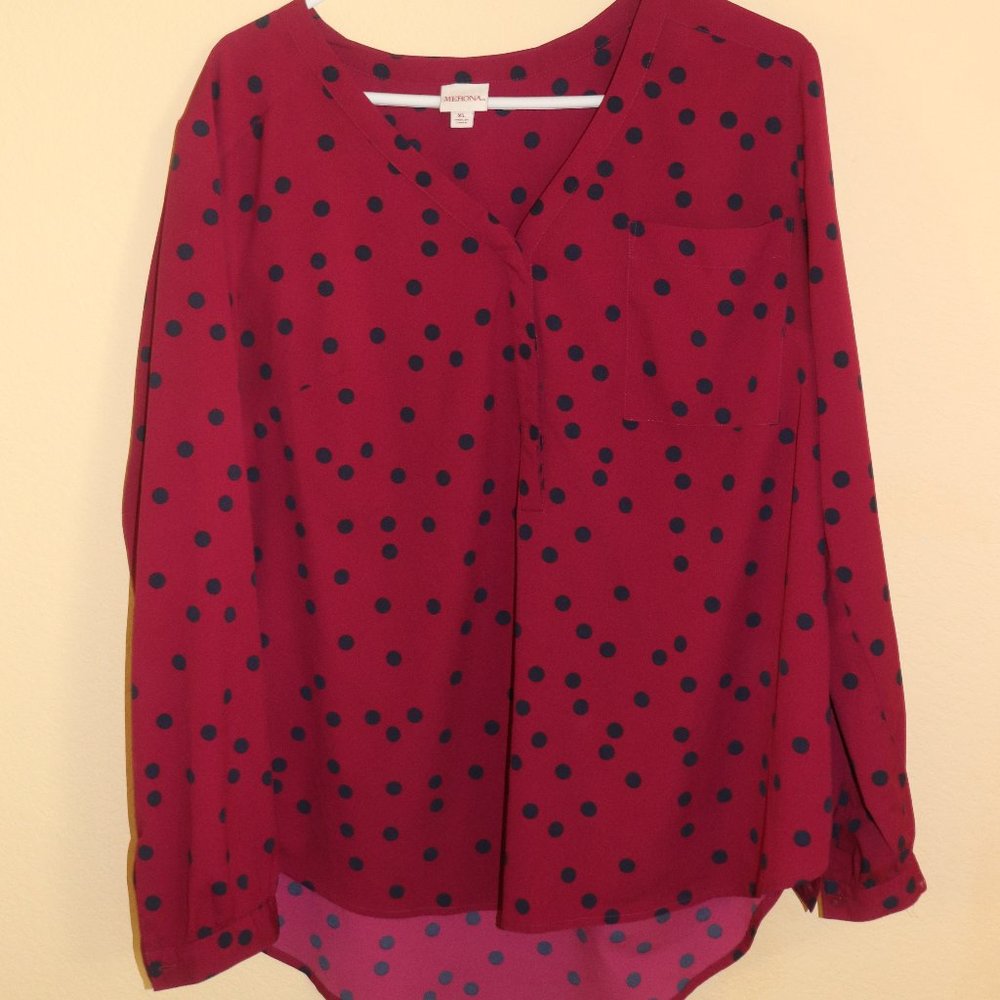 Merona Cranberry and Dark Blue Polka Dot Tunic Size XL